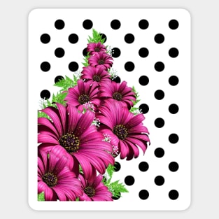 Magenta Daisy Flowers Polka Dot Sticker